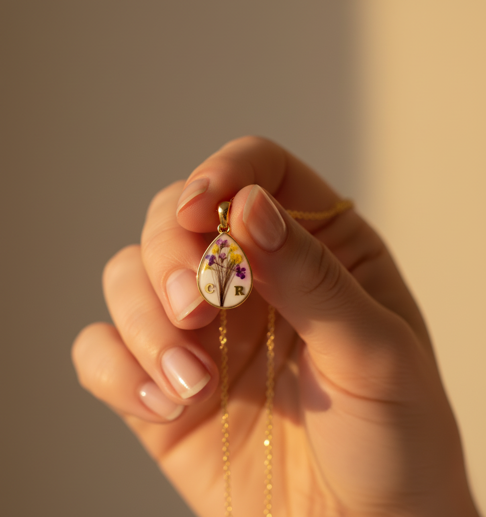 Pendentif Lait Maternel Bouquet Fleuri - Bijou Personnalisé Cheveux Initiales