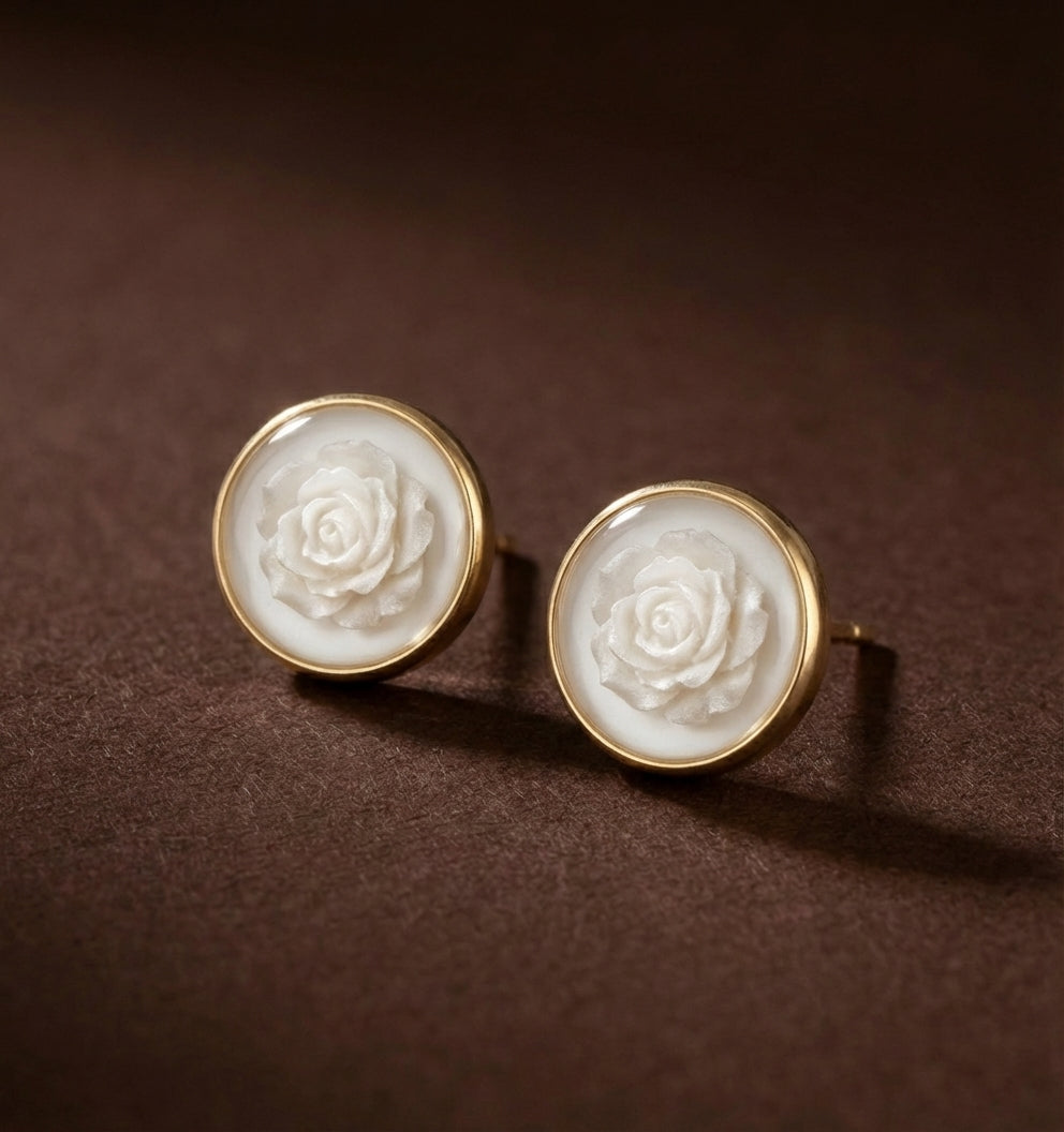 Boucles d'Oreilles Lait Maternel Fleur Lactée Relief - Bijou Artisanal Gold Filled