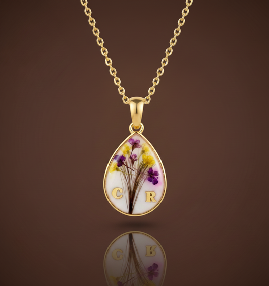 Pendentif Lait Maternel Bouquet Fleuri - Bijou Personnalisé Cheveux Initiales