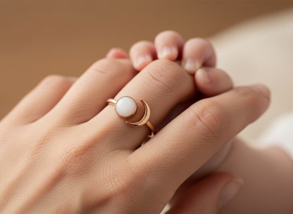 Bague Réglable Lait Maternel LUNE - Bijou Ajustable Croissant