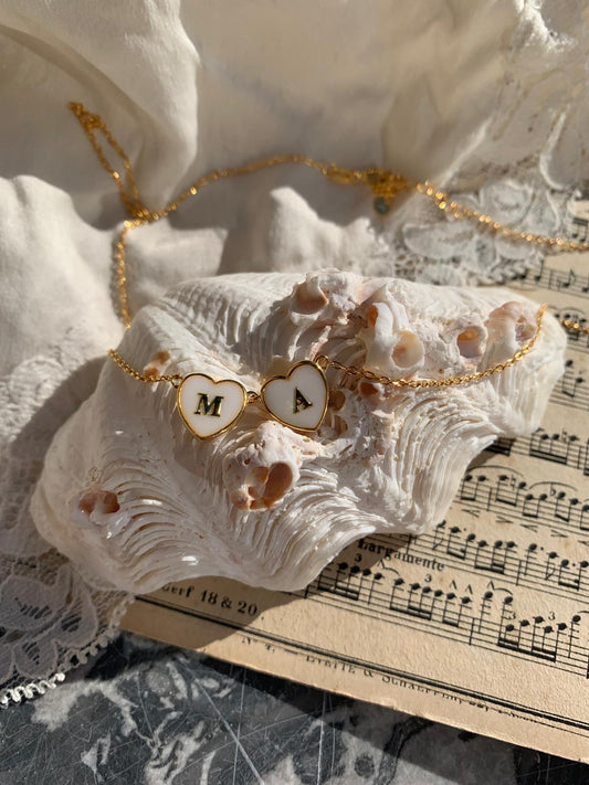 Collier lait maternel double coeur initiales